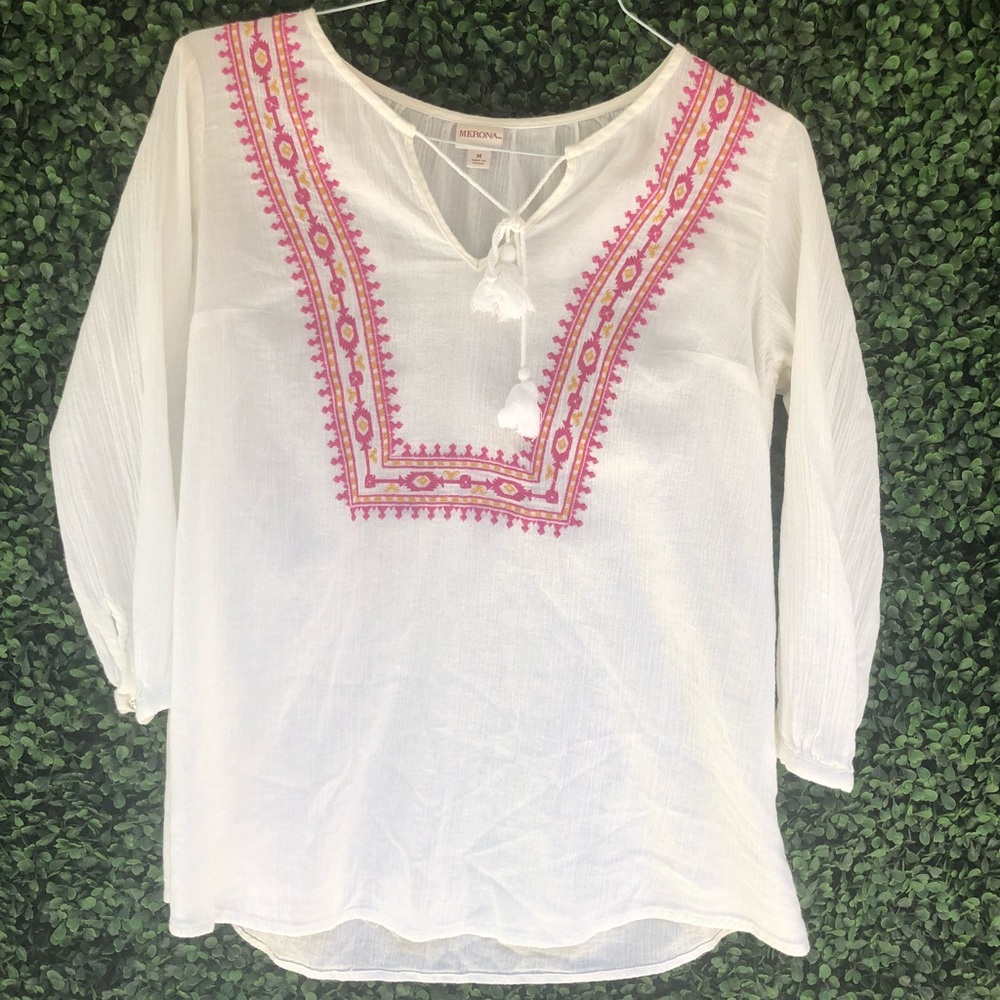 Merona faux linen bohemian top